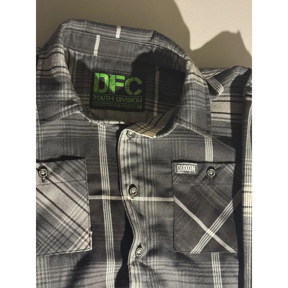 Dixxon Flannel Co Youth Division Grey Black Plaid D-Tech Shirt Kids XL
